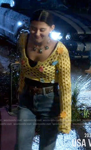 Ana’s yellow crochet crop top on Monarch