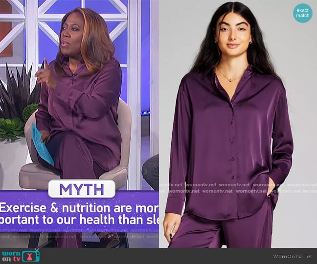 And Now This Satin Collared Long-Sleeve Shirt worn by Sheryl Underwood on The Talk