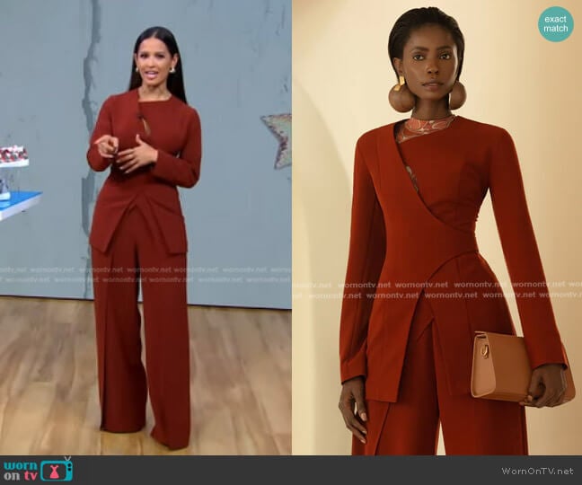 Andrea Iyamah Vira Cutout Suit Blazer worn by Rocsi Diaz on Good Morning America