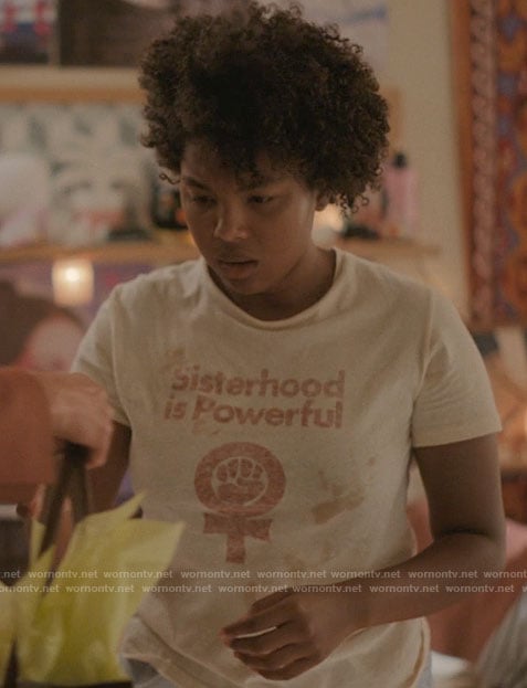 Angie’s Sisterhood is Powerful t-shirt on The L Word Generation Q