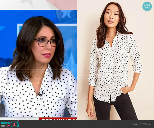 Ann Taylor Polka Dot Essential Shirt In Winter White worn by Cecilia Vega on Good Morning America