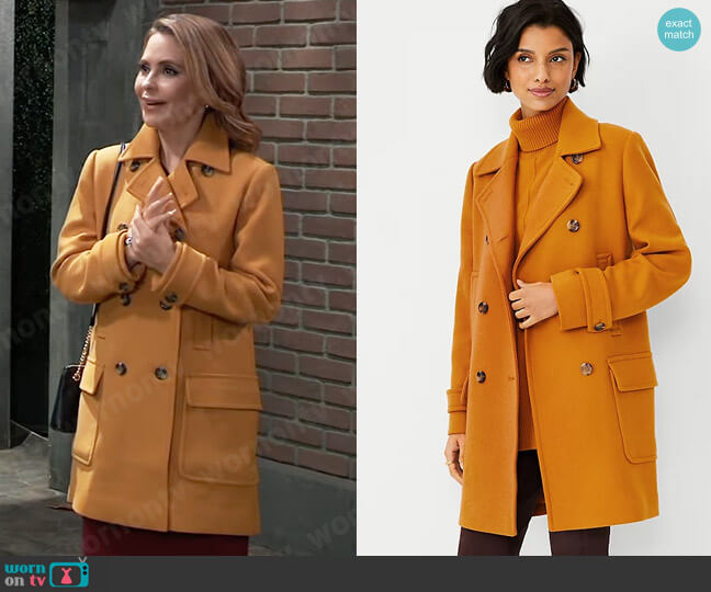 Ann Taylor Wool Blend Refined Peacoat in Early Harvest worn by Olivia Falconeri (Lisa Lo Cicero) on General Hospital