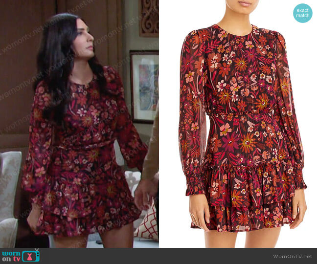 Aqua Metallic Floral Print Mini Dress worn by Gabi Hernandez (Camila Banus) on Days of our Lives