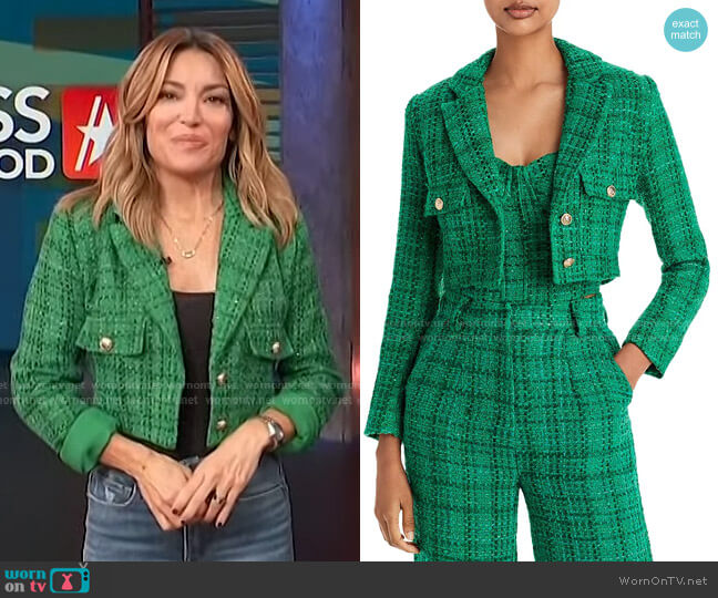 Aqua Tweed Cropped Jacket worn by Kit Hoover on Access Hollywood