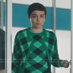 Ari’s green argyle dress and cardigan on Elite