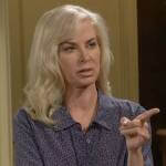 Ashley’s blue dotted print button down blouse on The Young and the Restless