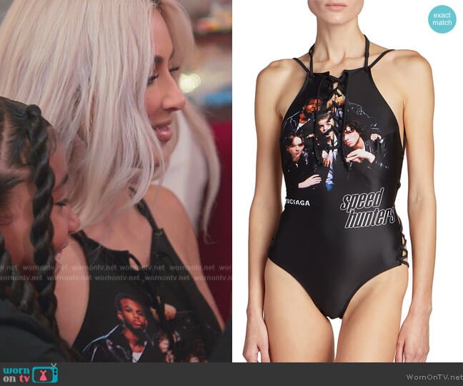 Balenciaga Lace-Up Speed Hunters One-Piece Swimsuit worn by Kim Kardashian (Kim Kardashian) on The Kardashians