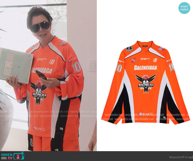Balenciaga Hockey panelled long-sleeve T-shirt worn by Kris Jenner (Kris Jenner) on The Kardashians