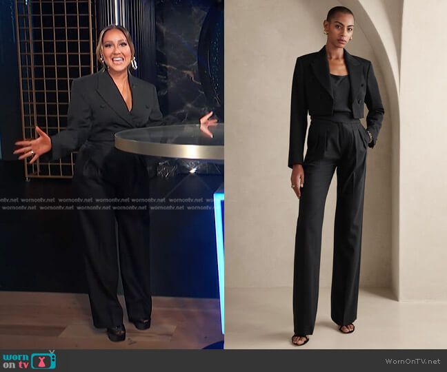 Banana Republic Cara Cropped Tuxedo Jacket worn by Adrienne Houghton on E! News