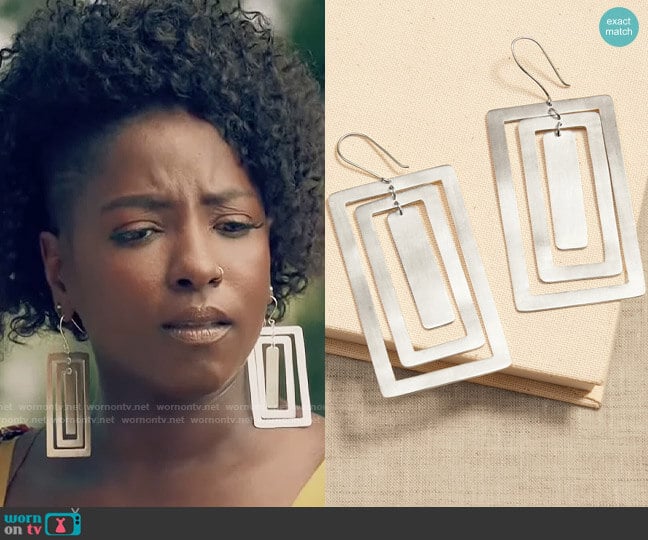Aureus + Argent Dangling Rectangles Earrings worn by Nova Bordelon (Rutina Wesley) on Queen Sugar