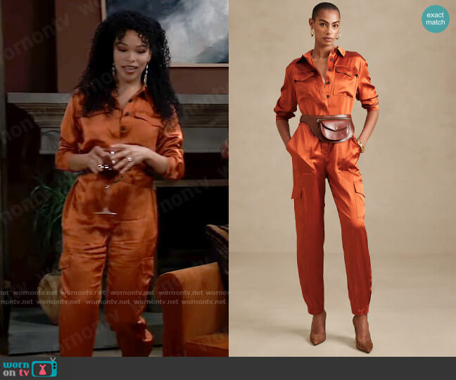 Banana Republic Aviator Silk Jumpsuit worn by Portia Robinson (Brook Kerr) on General Hospital