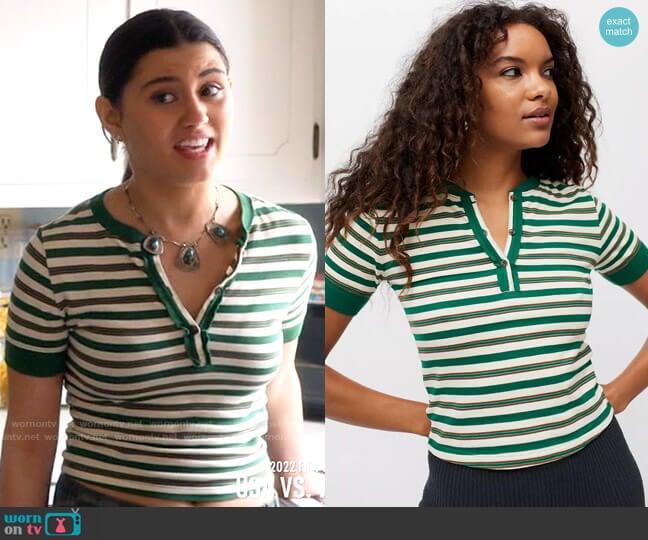 BDG Harvey Striped Henley Tee worn by Ana Phoenix (Emma Milani) on Monarch