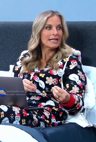 Becky Worle’s black snowman print onesie on Good Morning America