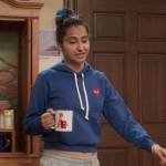 Bela’s blue hoodie with heart on The Sex Lives of College Girls