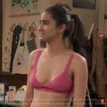Bela’s pink lace underwear on The Sex Lives of College Girls