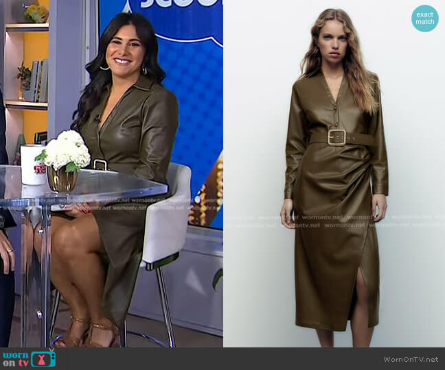 Zara Belted Faux Leather Dress in Khaki worn by Joelle Garguilo on Today