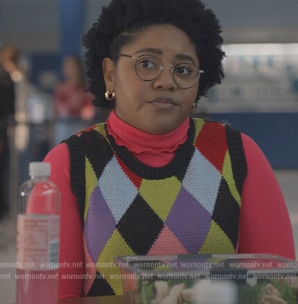 Beth’s diamond knit vest on Stargirl