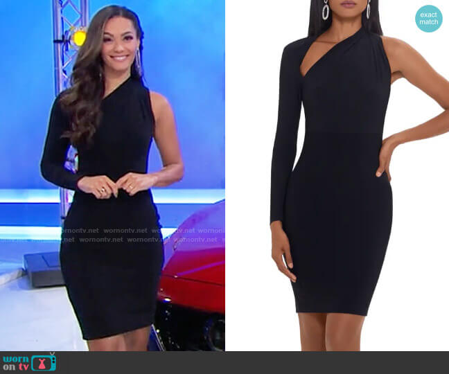 Betsy & Adam One-Shoulder Sheath Cocktail Dress worn by Alexis Gaube on The Price is Right