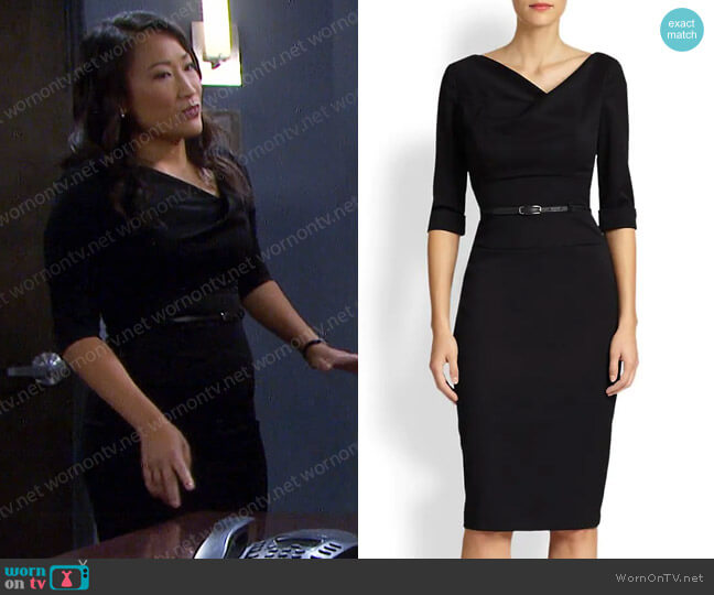 Black Halo Jackie O Three-Quarter Sleeve Dress worn by Melinda Trask (Tina Huang) on Days of our Lives