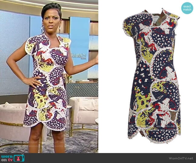 Bottega Veneta Needlepunch Patch Jacquard Minidress worn by Tamron Hall on Tamron Hall Show