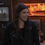 Brook Lynn’s snake print skirt and black suede moto jacket on General Hospital