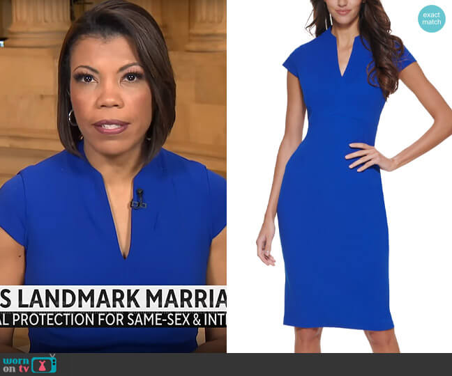 Calvin Klein Cap Sleeve Split Neck Sheath Dress worn by Nikole Killion on CBS Mornings