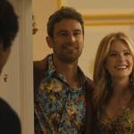Cameron’s blue jewel print shirt on The White Lotus