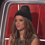 Camila’s green plaid dress and plaid shirt on The Voice