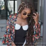 Candiace’s black floral kimono and swimsuit on The Real Housewives of Potomac