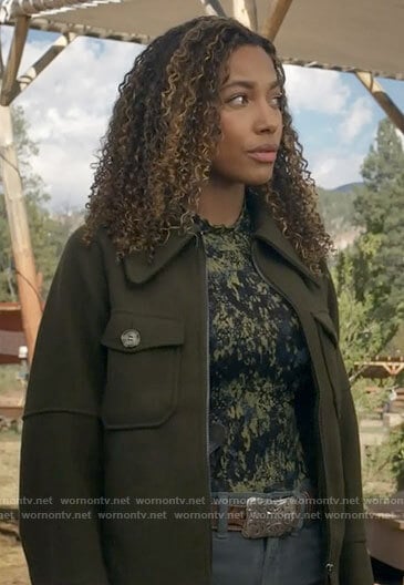 Cassie’s green wool shirt jacket on Big Sky