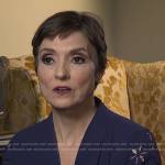 Catherine Herridge’s navy blue eyelet sleeve dress on CBS Mornings