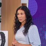 Chi-Lan Lieu’s blue striped one shoulder top on The Talk