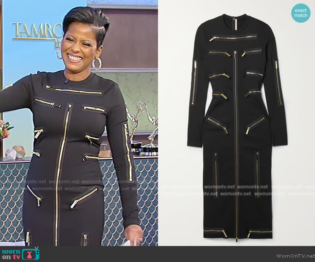 Christopher Kane Zip-embellished stretch-jersey midi dress worn by Tamron Hall on Tamron Hall Show