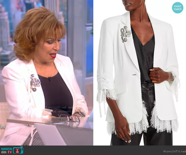 Cinq a Sept Roxie Lace-Trim Brooch Blazer worn by Joy Behar on The View