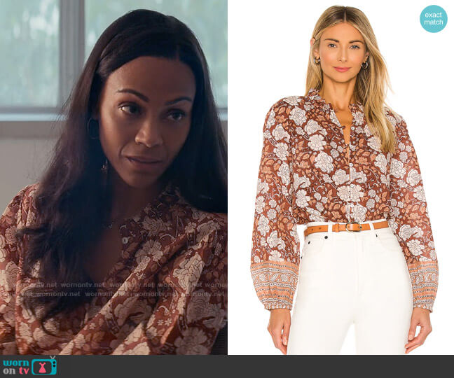 Cleobella Nasir Blouse in Rhada Block worn by Amy Wheeler (Zoe Saldana) on From Scratch
