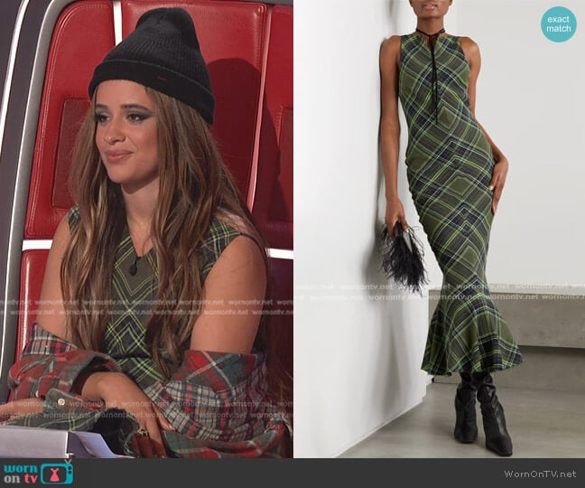 Conner Ives Fluted Checked Midi Dress worn by Camila Cabello on The Voice