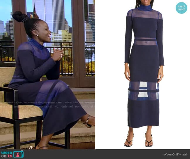 Cult Gaia Ebony Long Sleeve Knit Maxi Dress worn by Lupita Nyong'o on Live with Kelly and Mark