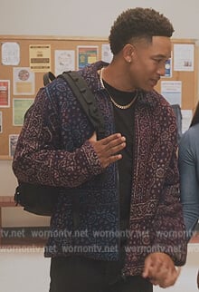 Damon’s colorblock paisley print jacket on All American Homecoming