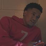 Damon’s red seven print hoodie on All American Homecoming