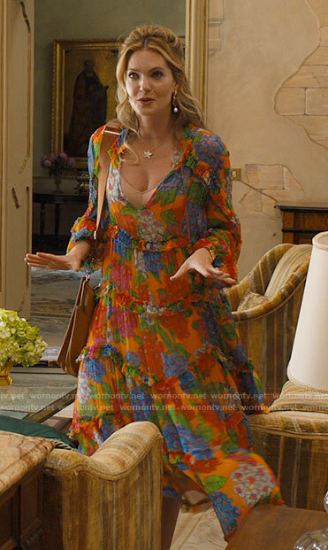 Daphne’s orange floral midi dress on The White Lotus