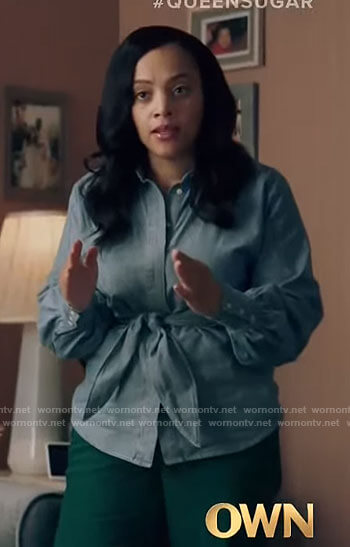 Darla’s tie waist chambray shirt on Queen Sugar