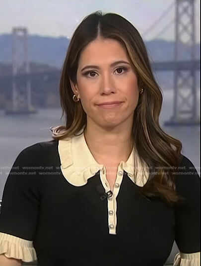 Deirdre’s black contrast trim polo top on NBC News Daily