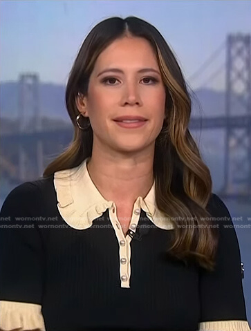 Deirdre’s black contrast trim polo top on NBC News Daily