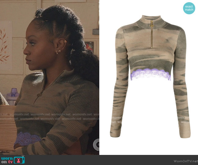 Diesel M-Artha camouflage-print top worn by Simone (Geffri Hightower) on All American Homecoming