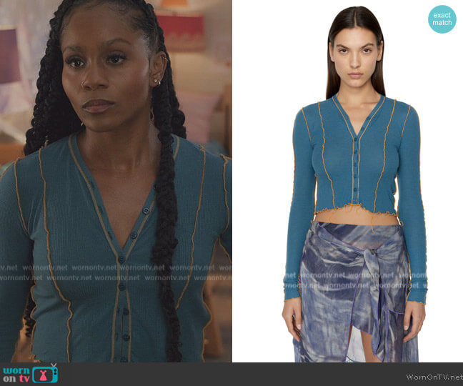 Diesel T-Ribyel Open Cardigan worn by Simone (Geffri Hightower) on All American Homecoming