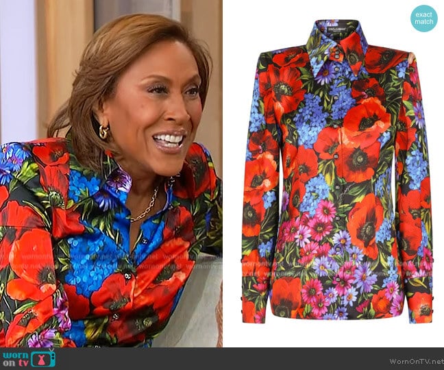Dolce & Gabbana Floral-print satin shirt worn by Robin Roberts on Sherri
