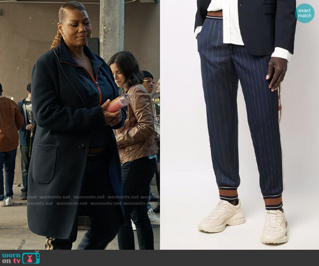 Dolce & Gabbana Pinstripe-print track pants worn by Robyn McCall (Queen Latifah) on The Equalizer