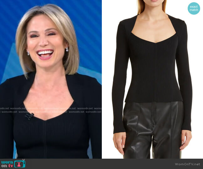 Donna Karan Ribbed Sweetheart Sweater worn by Amy Robach on Good Morning America