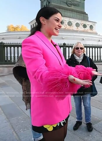 Donna’s pink blazer and black floral leather skirt on Today