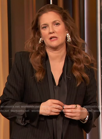 Drew’s black pinstripe blazer on The Drew Barrymore Show